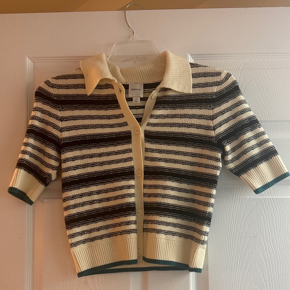 Maeve Cream and Black Striped Cardigan